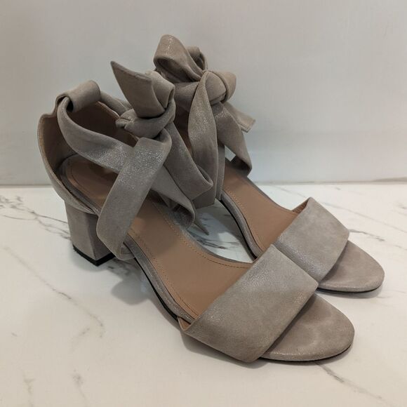 Lewit Beige Gold Silver Shimmer Glimmer Chunky Heel Ankle Bow 38 Made in Italy - Picture 4 of 13